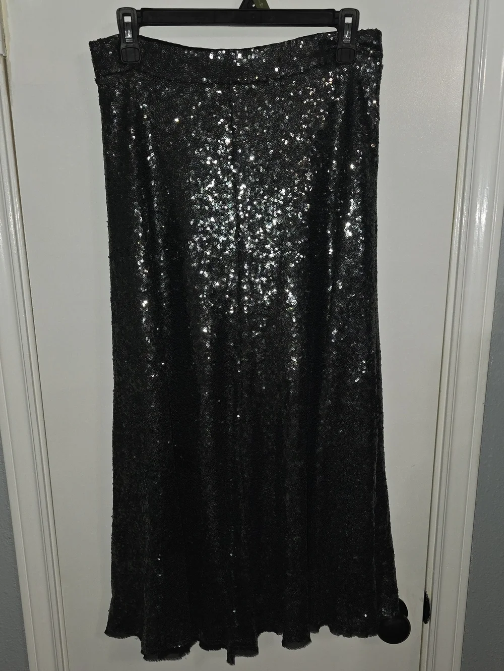 Zara Black/Silver Sequin Midi Skirt Sz M